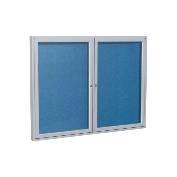 Ghent Ghent Enclosed Bulletin Board, Outdoor, 2 Door, 60"W x 48"H, Ocean Vinyl/Silver Frame PA24860VX-191 - main